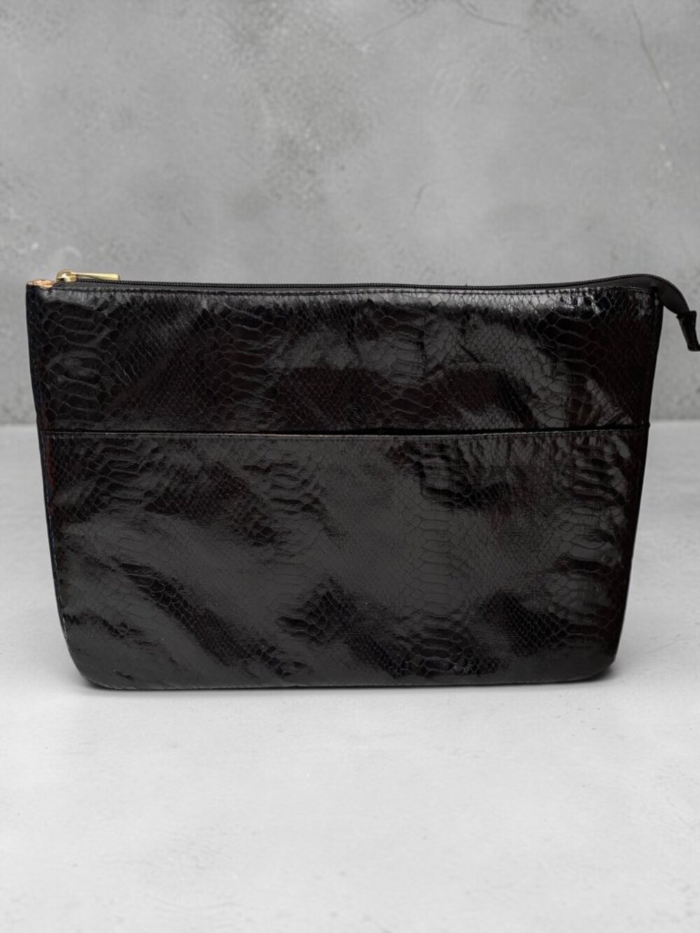 Black Faux Leather Snakeskin Pattern Lap top /Clutch Bag With Zipper Closure & B